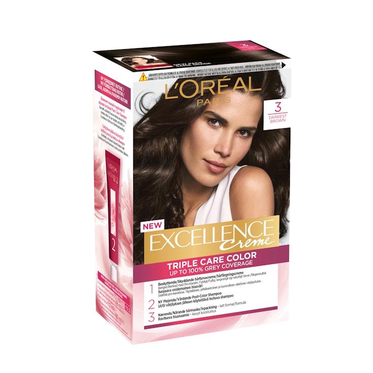 L'Oréal Paris Excellence Creme 3 Dark Brown syvä tummanruskea kestoväri
